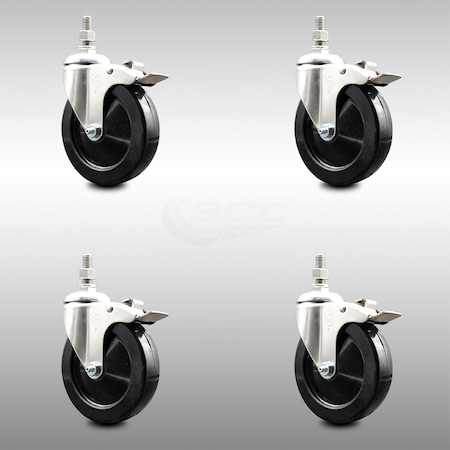 Service Caster 5 Inch 316SS Hard Rubber Swivel 10mm Threaded Stem Caster Set Lock Brake SCC SCC-SS316TSTTL20S514-HRS-M1015-4